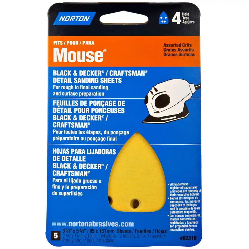 Norton MultiSand 5-3/8 In. L X 3-3/4 In. W Aluminum Oxide Mouse Sandpaper 5 Pk