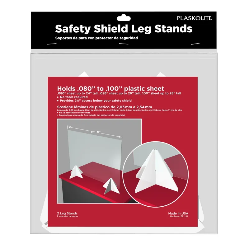 Thin Gauge Clear Acrylic Safety Shield Leg Stands 2.1 In. W X 4.9 In. L X 0.21 In.