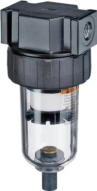 Plastic Air Compressor Filter 3/8 In. Npt 150 Psi Manual Drain