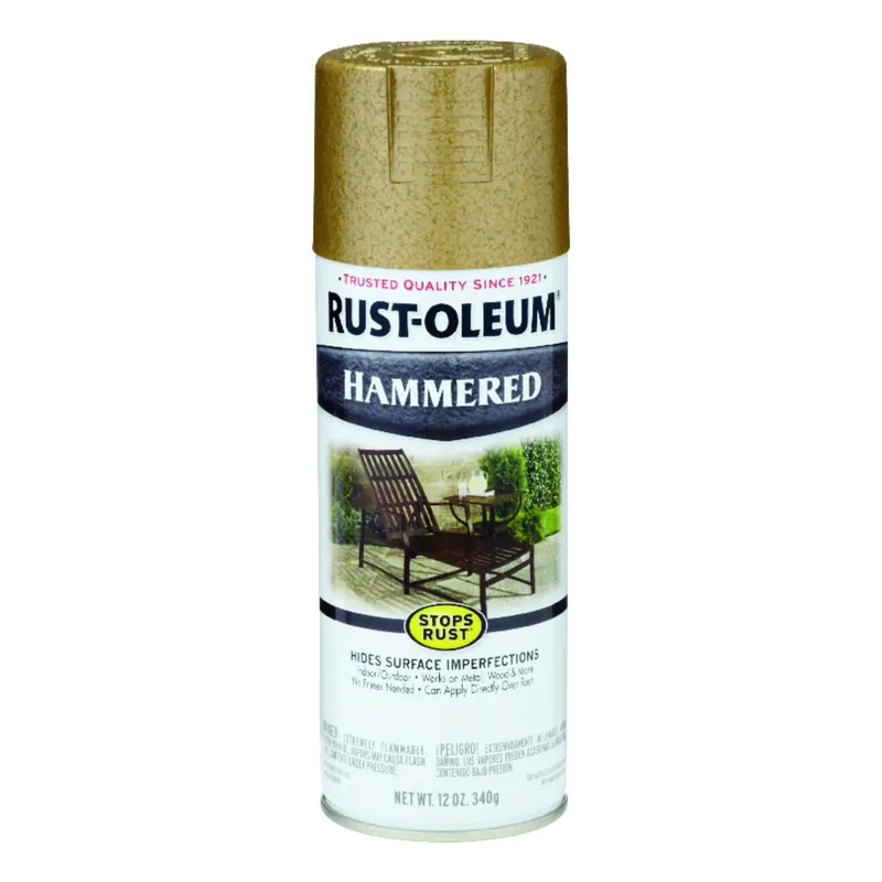 Stops Rust Spray Paint, Gold Hammered, 12-oz.