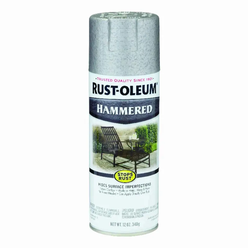 Stops Rust Spray Paint, Silver Hammered, 12-oz.
