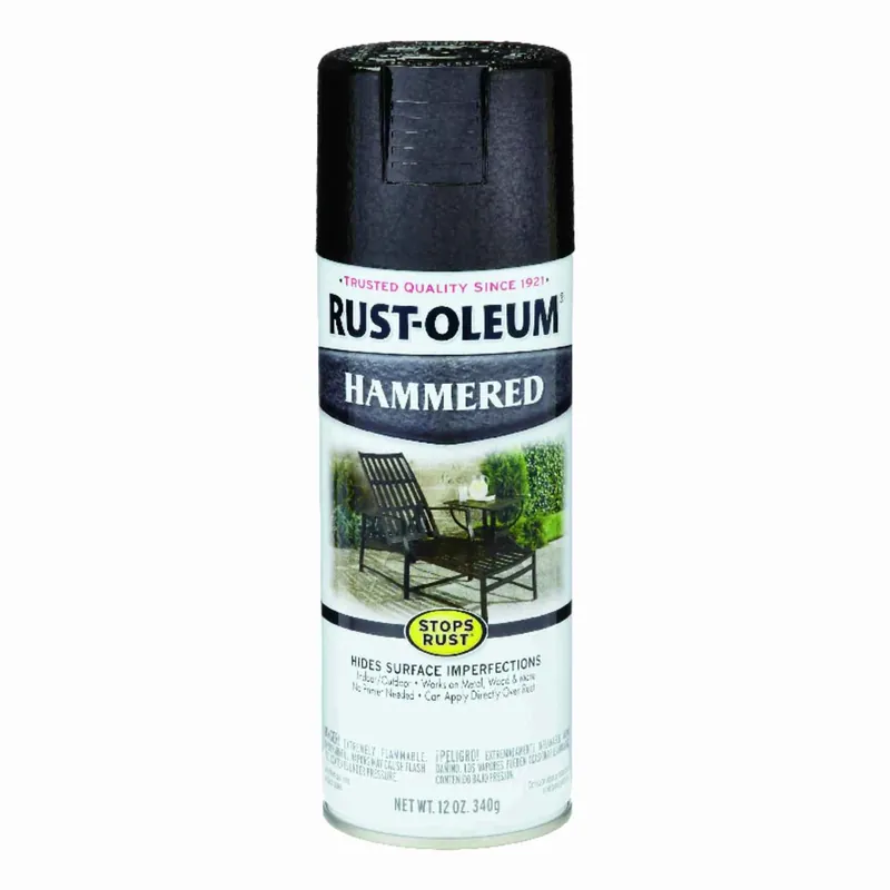 Stops Rust Spray Paint, Black Hammered, 12-oz.