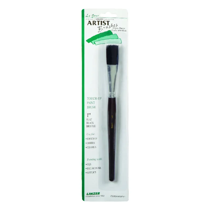 1 In. Flat Touch-up Paint Brush With Black China Bristles And Wood Handle