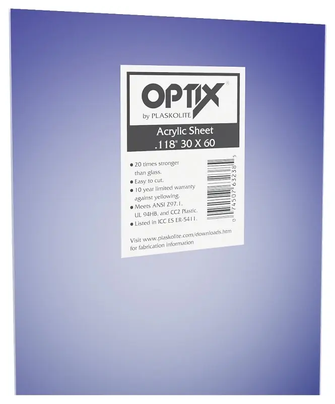 Optix Clear Double Acrylic Sheet 30 In. W X 60 In. L X .118 In. Thickness