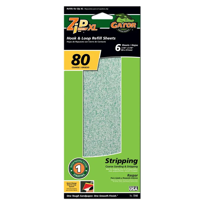 Gator Zip XL 9-1/2 In. L X 3-1/2 In. W 80 Grit Aluminum Oxide Sanding Sheet 6 Pk