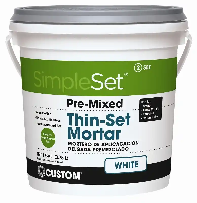 Pre-Mixed Ceramic Tile Thin-Set Mortar, White, Gallon