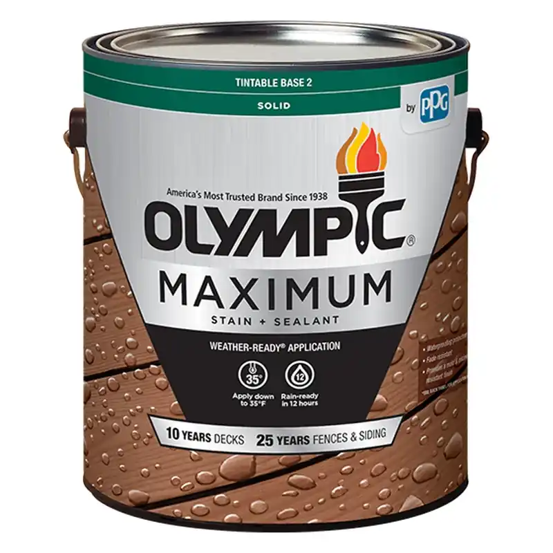 Olympic Maximum Solid Tintable Semi-Gloss White Base 2 Acrylic Latex Stain And Sealant 1 Gal
