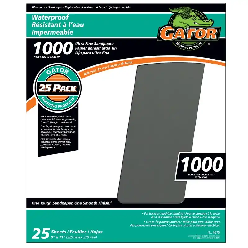 Gator 11 In. L X 9 In. W 1000 Grit Silicon Carbide Waterproof Sandpaper 25 Pk