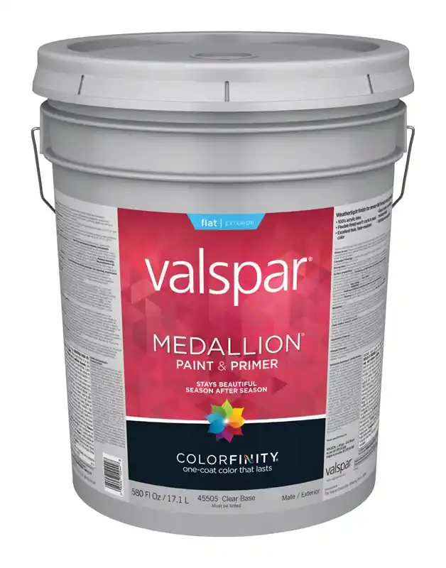 Medallion 100% Acrylic Paint & Primer Flat Exterior House Paint, Clear Base, 5 Gallon