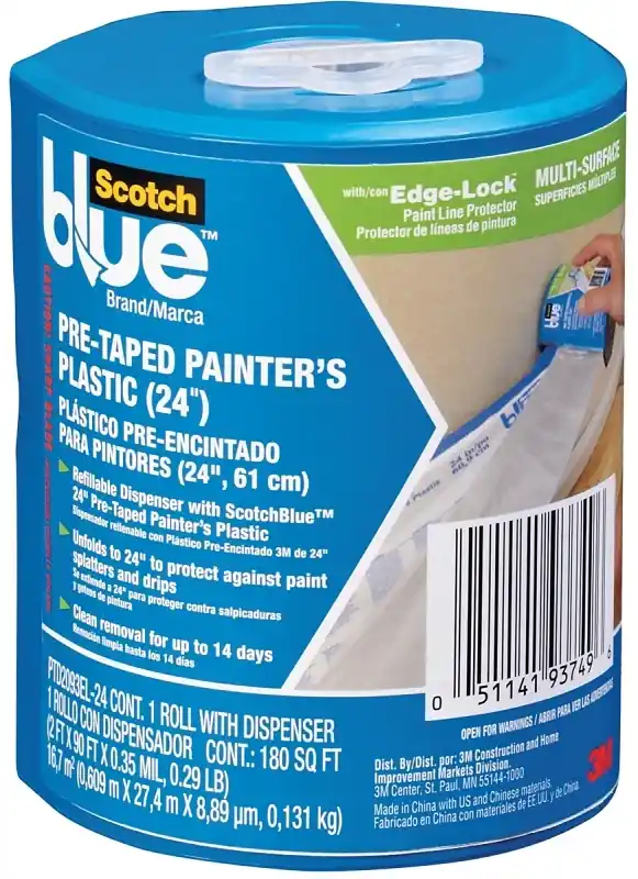 Painter‘s Plastic + Dispenser, Pre-Taped, 24 In. X 90 Ft.