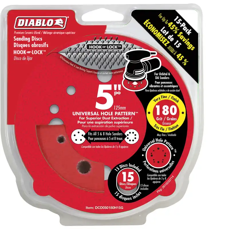 Diablo 5 In. Ceramic Blend Hook And Lock Sanding Disc 180 Grit Very Fine 15 Pk