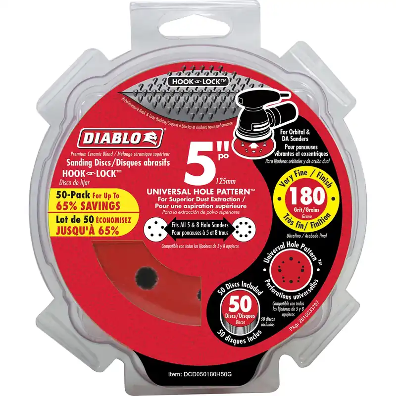 Diablo 5 In. Ceramic Blend Hook And Lock Sanding Disc 180 Grit Very Fine 50 Pk
