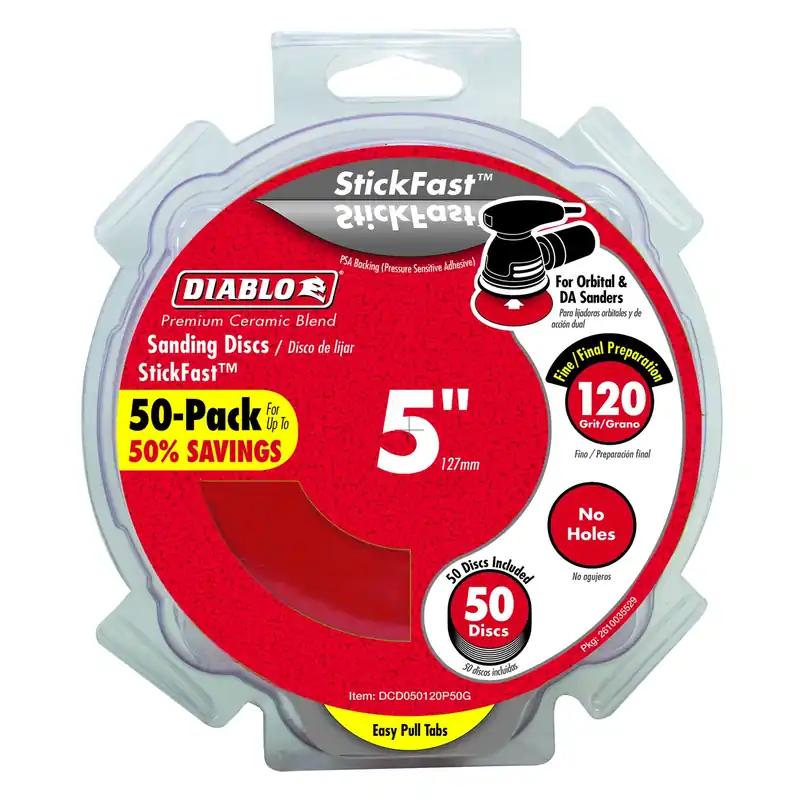 Diablo StickFast 5 In. Ceramic Blend Adhesive Sanding Disc 120 Grit Fine 50 Pk