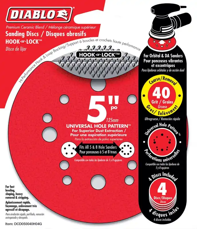Diablo 5 In. Ceramic Blend Hook And Lock Sanding Disc 40 Grit Ultra Coarse 4 Pk
