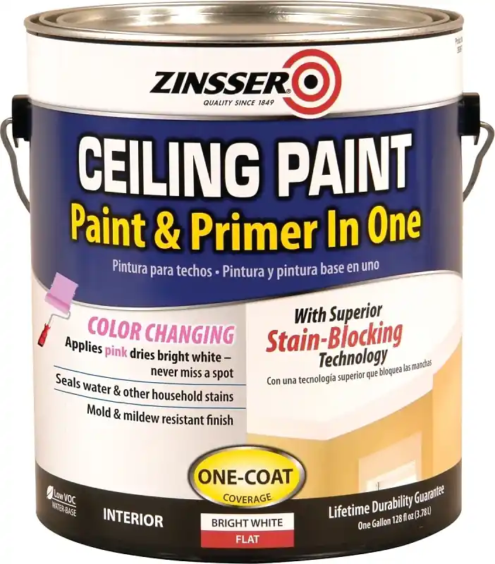 Ceiling Paint / Primer, Goes On Pink, Gallon