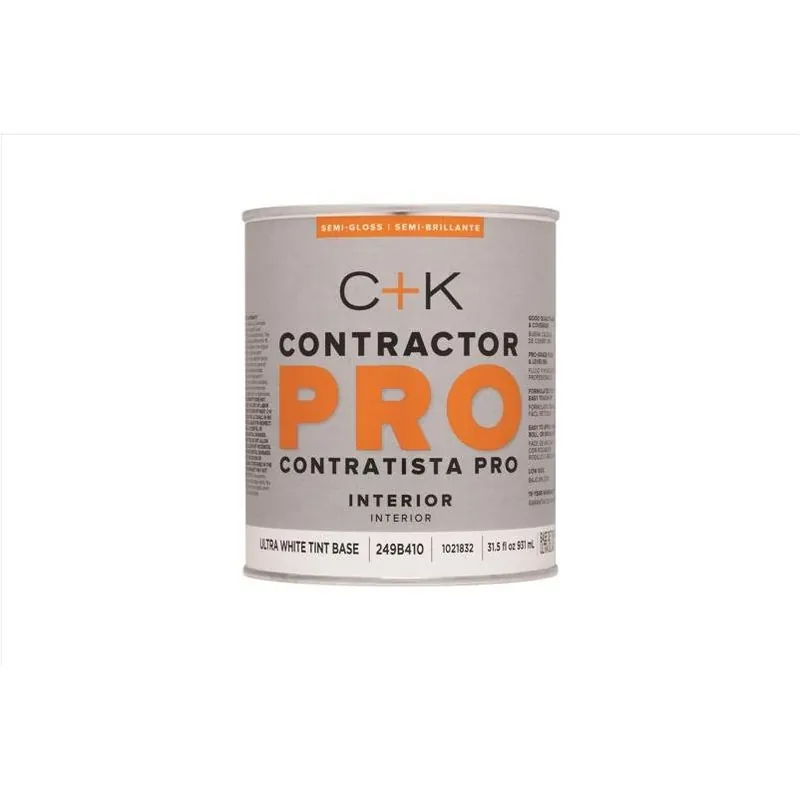 C+K Contractor Pro Ultra White Semi‑Gloss Interior Paint – 1 qt Tint Base
