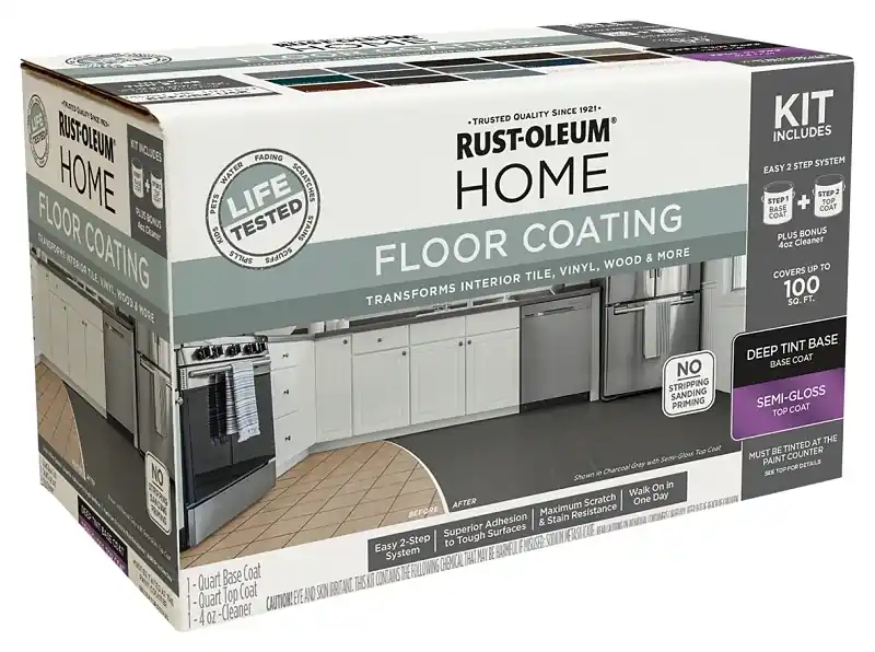 HOME All In-one Floor Coating 2-Step Kit, Semi-Gloss Deep Base + Top Coat, 1 Qt. Each