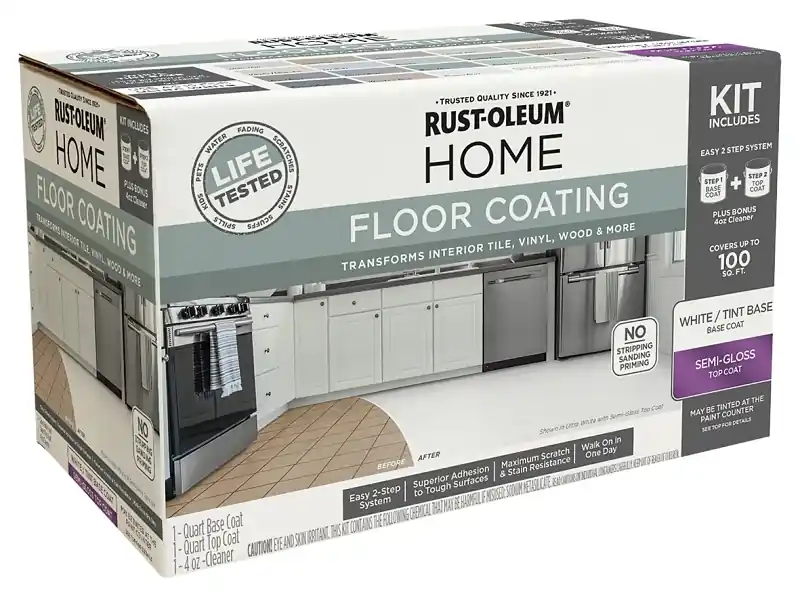 HOME All In-one Floor Coating 2-Step Kit, Ultra White Semi-Gloss Base + Top Coat, 1 Qt. Each