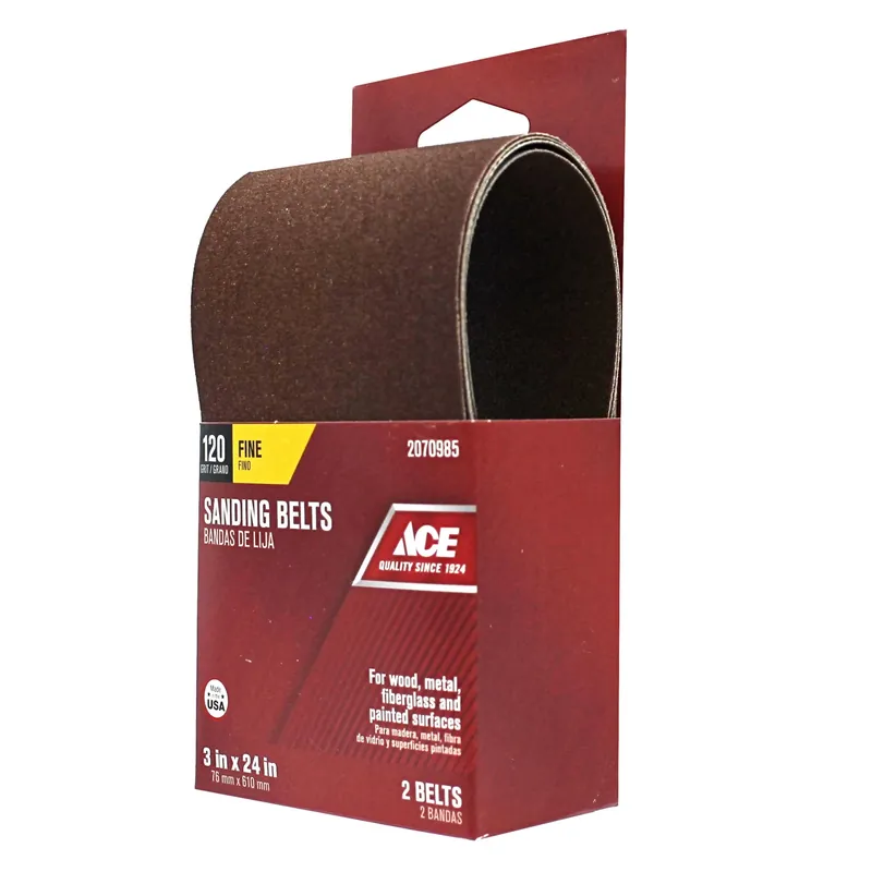 24 In. L X 3 In. W Aluminum Oxide Sanding Belt 120 Grit Fine 2 Pieces