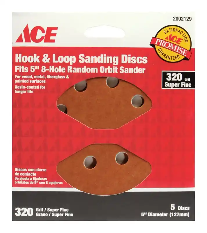 Ace 5 In. Aluminum Oxide Hook And Loop Sanding Disc 320 Grit Super Fine 5 Pk