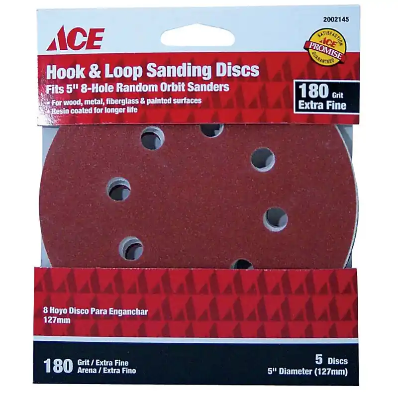 Ace 5 In. Aluminum Oxide Hook And Loop Sanding Disc 180 Grit Extra Fine 5 Pk