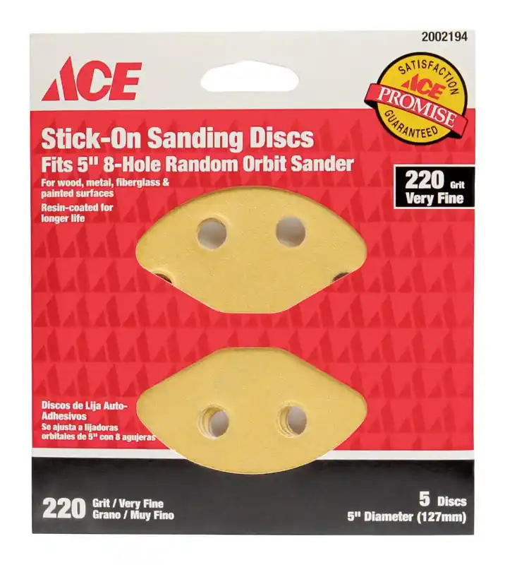 Ace 5 In. Aluminum Oxide Adhesive Sanding Disc 220 Grit Very Fine 5 Pk