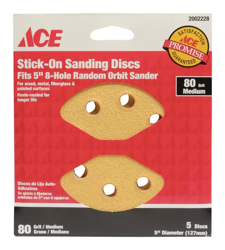 Ace 5 In. Aluminum Oxide Adhesive Sanding Disc 80 Grit Medium 5 Pk