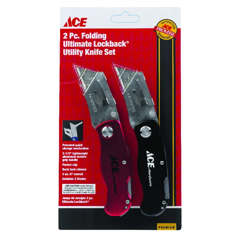 Ace 2-Pack Folding Lock-back 6 In. Utility Knife Set Black/Red