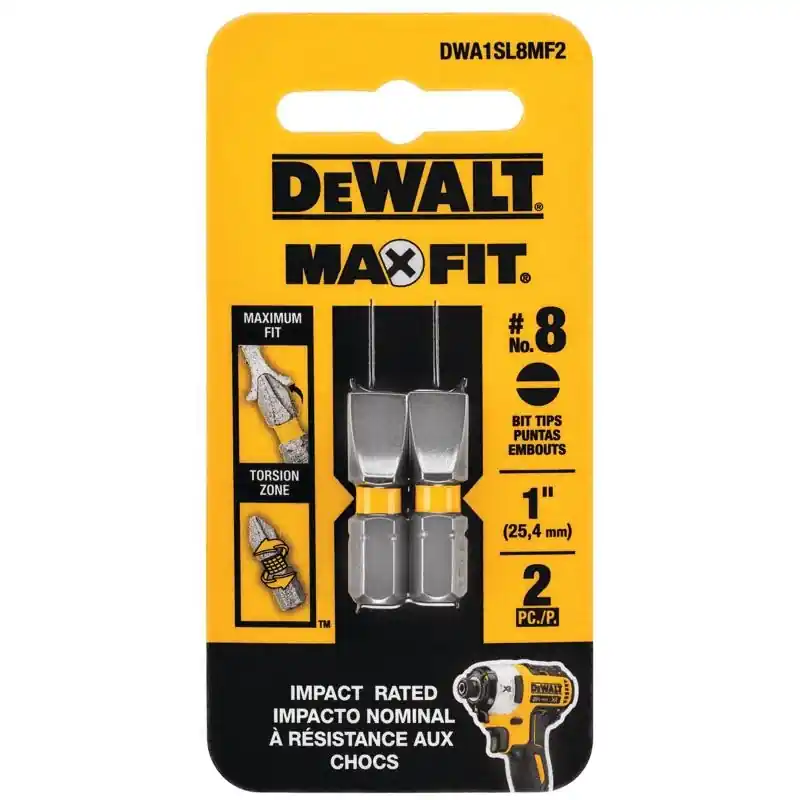 Max Fit Slotted 8 X 1 Inch Long Steel Screwdriver Bit - 2 Pieces