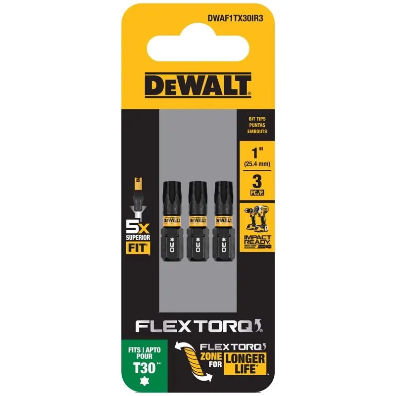 DeWalt FlexTorq Torx T30 X 1 In. L Impact Driver Bit Set Steel 3 Pc
