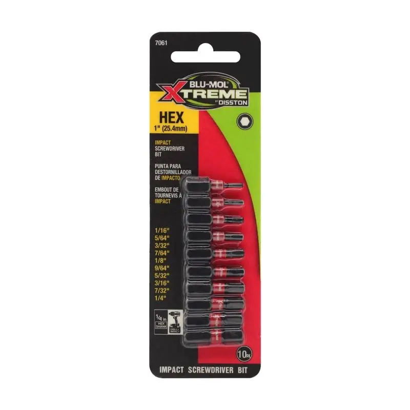 10 Piece Assorted 1 In. Impact Driver Bit Set S2 Tool Steel