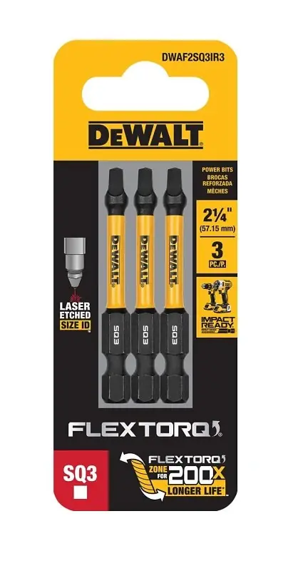 FlexTorq 3 Square Driver Bits, 2-1/4 In., 3-Pk.
