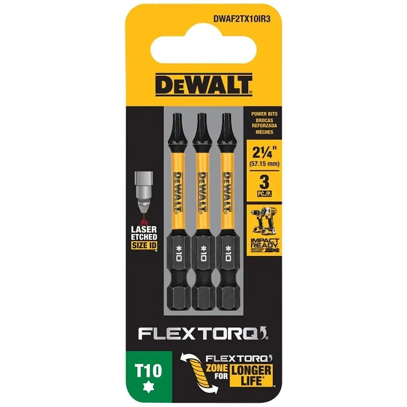 FlexTorq T10 Torx Driver Bits, 2-1/4 In., 3-Pk.