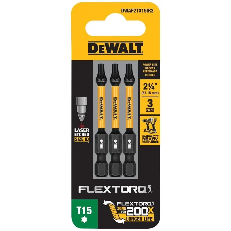 DeWalt FlexTorq Torx T15 X 2.25 In. L Drill And Driver Bit Set Steel 3 Pc