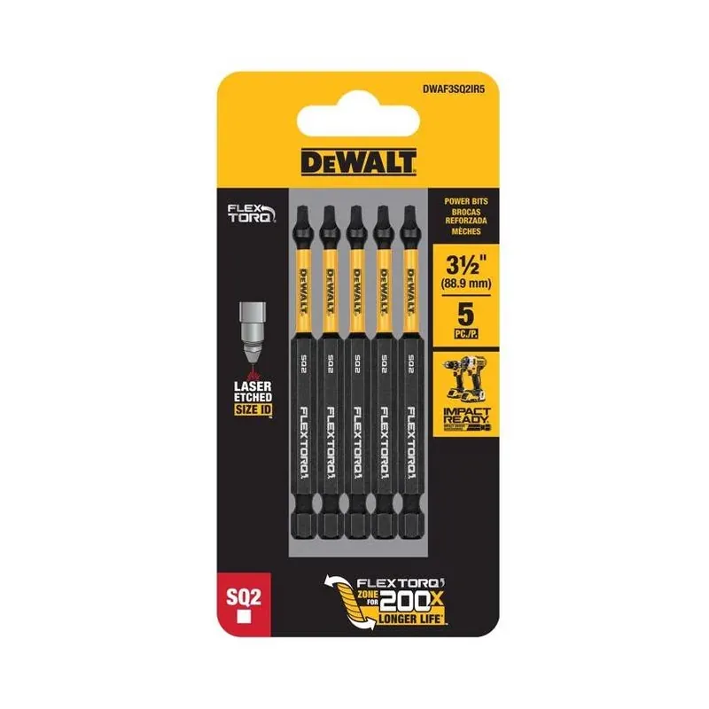 DeWalt Elite Series 5‑Piece 2 Square Drive Screwdriver Bit – 3.5‑in Steel Set