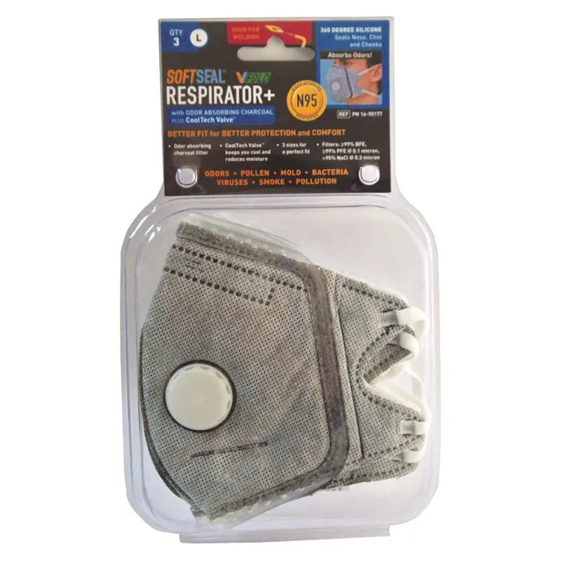 SoftSeal N95 Paint Odor V-Fold Silicone Seal Respirator Mask Valved Gray L 3 Pk