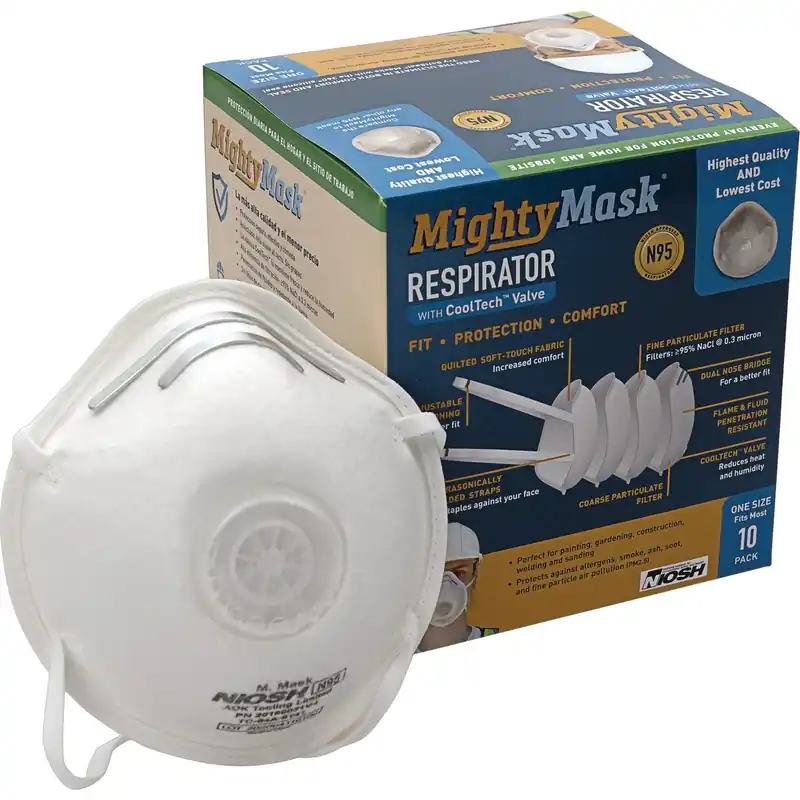 SoftSeal Might Max N95 Respirator Mask Valved White One Size Fits Most 10 Pk
