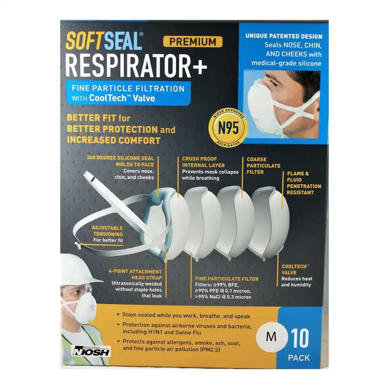 SoftSeal N95 Multi-Purpose Premium Disposable Particulate Respirator Valved White M 10 Pk