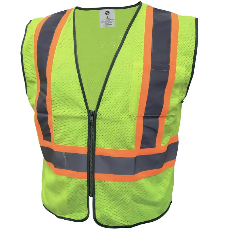 Reflective Safety Vest Green Large With Zipper Closure
