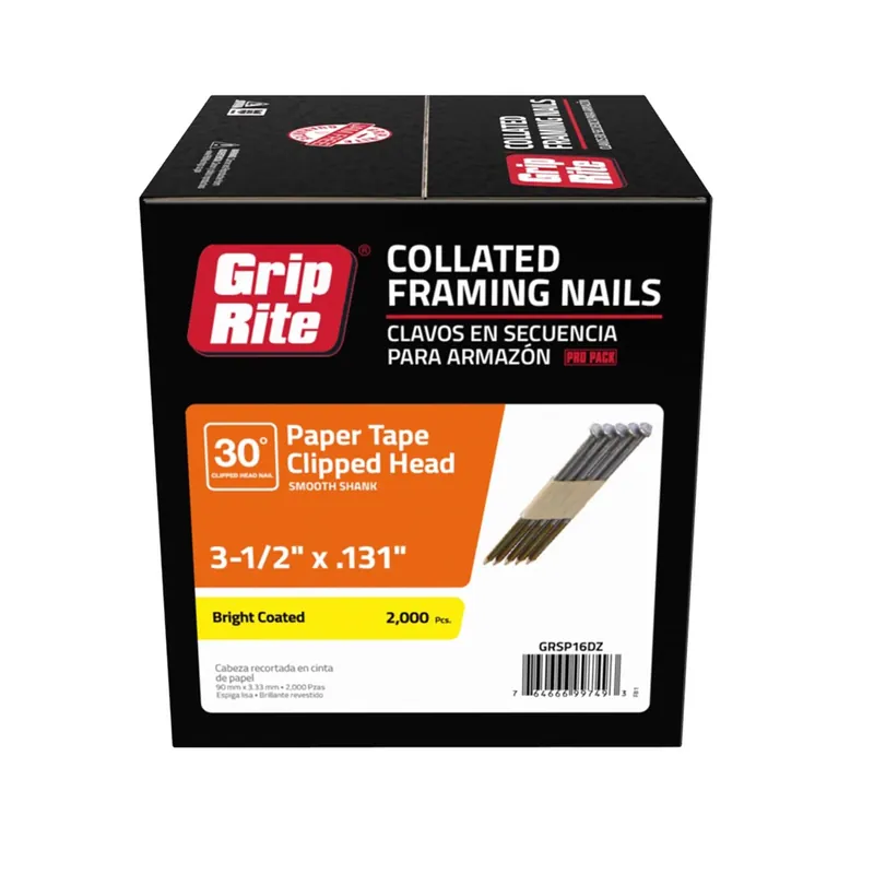 Grip-Rite 3-1/2 In. L Angled Strip Bright Framing Nails 30 Deg 2000 Pk