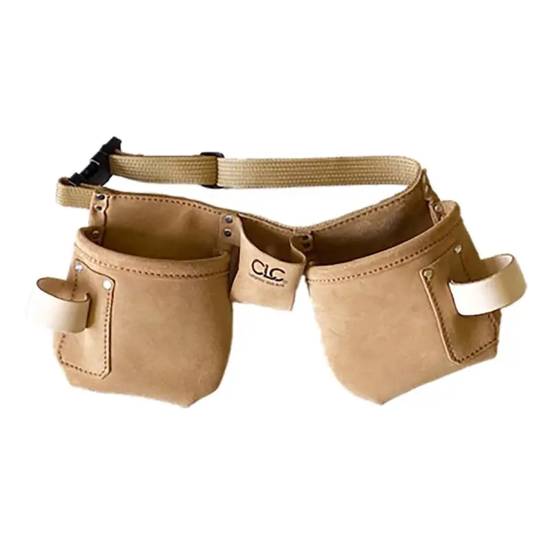 12 Pocket Suede Leather Tool And Nail Bag With Adjustable Belt - Beige