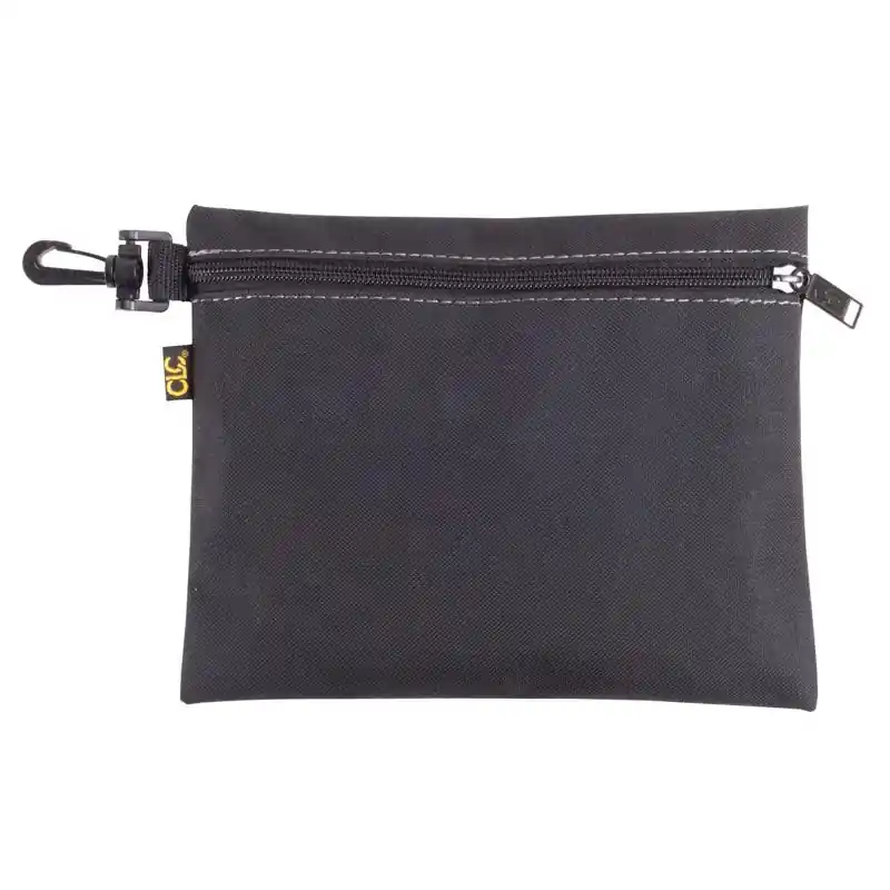 8 In. H Black Canvas Tool Pouch With Zippered Top And Tape Holder