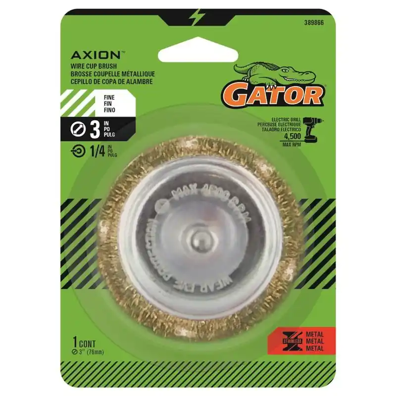 3 Inch Fine Crimped Wire Cup Brush Brass Coated Steel 4500 Rpm Model 389866