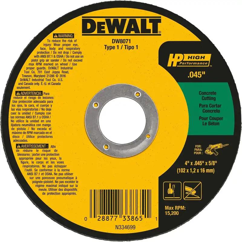 Concrete/Masonry Cutting Wheel, .045 X 5/8 X 4 In.