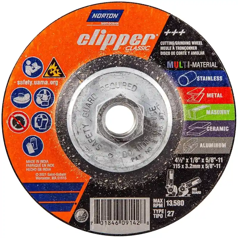 Norton Clipper 4.5 In. D X 5/8-11 In. X 1/8 In. Thick Classic Grinding Wheel 1 Pk