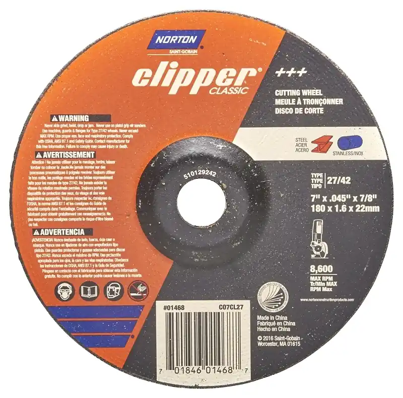 Norton Clipper 7 In. D X 7/8 In. X 0.045 In. Thick Aluminum Oxide Classic Cut-Off Wheel 1 Pk