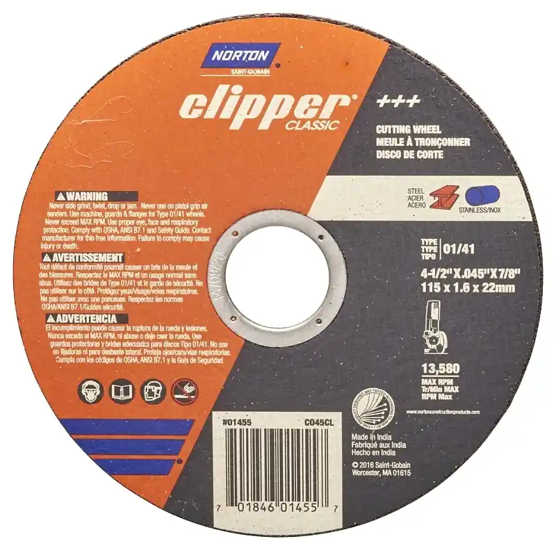 Norton Clipper 4-1/2 In. D X 7/8 In. X 0.040 In. Thick Aluminum Oxide Classic Cut-Off Wheel 1 Pk