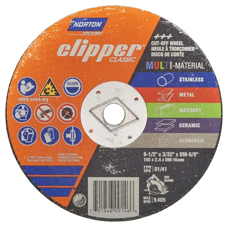 Clipper 6-1/2 In. Diameter X 5/8 In. Arbor Aluminum Oxide/silicon Carbide Cut-off Wheel