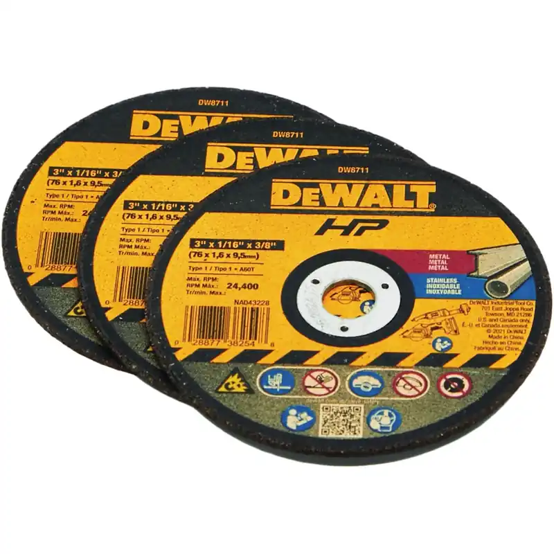 DeWalt 3 In. D X 3/8 In. X 1/16 In. Thick Aluminum Oxide Bonded Cut-Off Wheel Kit 3 Pk