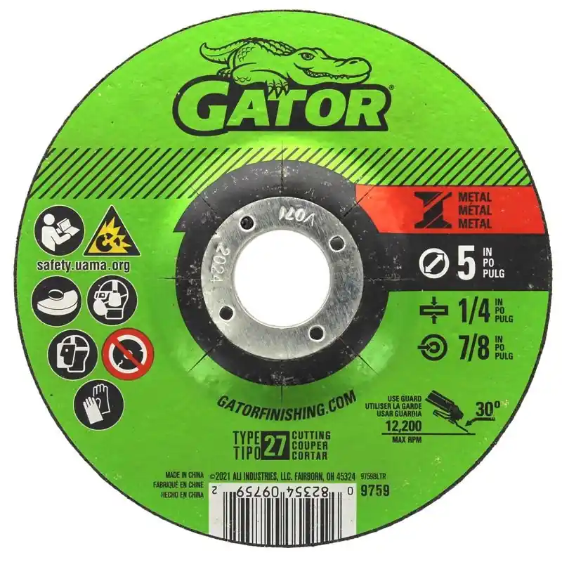 Gator 5 In. D X 7/8 In. X 1/4 In. Thick Aluminum Oxide Type 27 Metal Grinding Disc 1 Pk